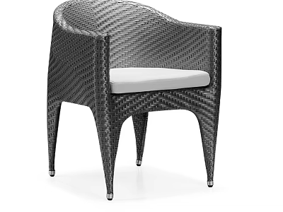 Modern Outdoor Chair With Woven Rattan Design White Cushion And Armrests 3d model