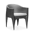 Modern Outdoor Chair With Woven Rattan Design White Cushion And Armrests