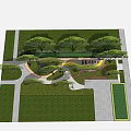 Kids Play Area With Greenery Play Equipment Yellow Surface Seats And Trees
