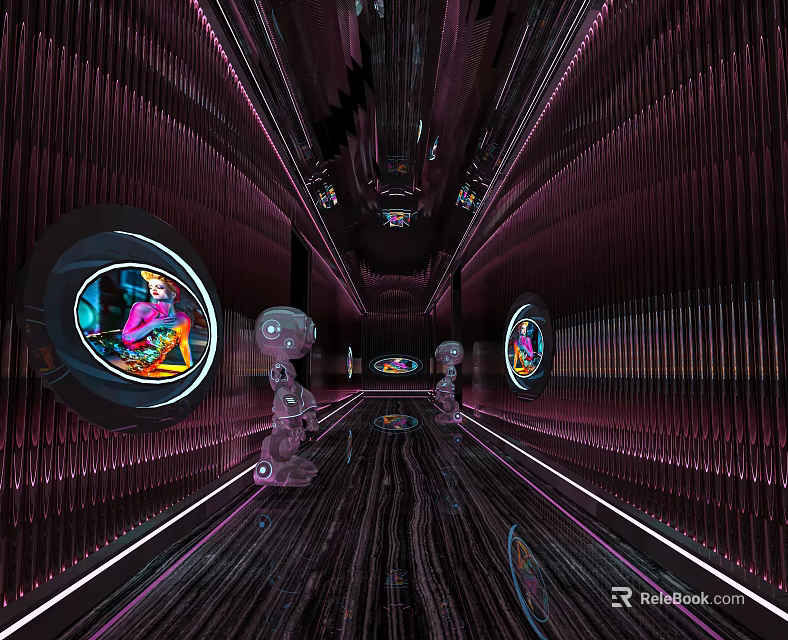 Modern KTV Interior Design With Neon Lights Comfortable Sofa And Music System 3d model 