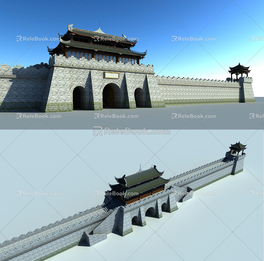 Chinese-style ancient building city wall 3d model