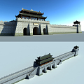 Chinese-style ancient building city wall 3d model