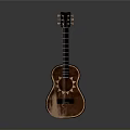 Wooden Brown Guitar With Decorative Star Patterns Black Strings And Neck For Daily Use