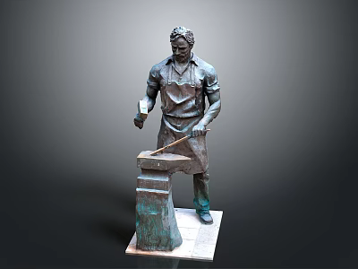Bronze Man Blacksmith Sculpture Holding Hammer Working on Anvil Wearing Apron 3d model
