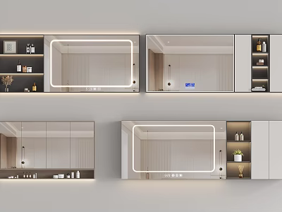 Modern Bathroom Interior Design With Lighted Mirror And Storage Cabinets 3d model
