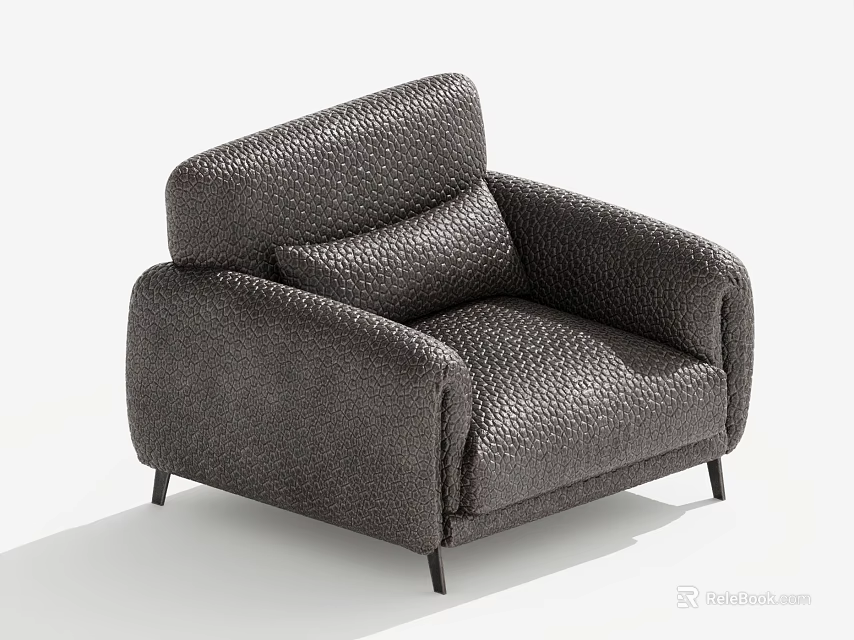 Modern Dark Gray Accent Chair with Woven Textured Fabric Comfortable Armrests Backrest and Black Legs 3d model 