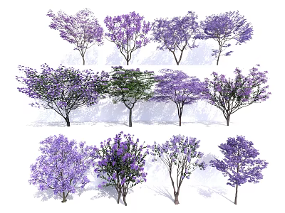 Collection of Different Flowering Trees With Purple And Green Foliage 3d model