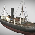 Vintage Ship Featuring Black Hull Brown Bottom White Superstructure Black Smokestack Ladders And Railings