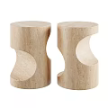 Modern Artistic Beige Travertine Stools With Curved Sculptural Hollowed Out Design
