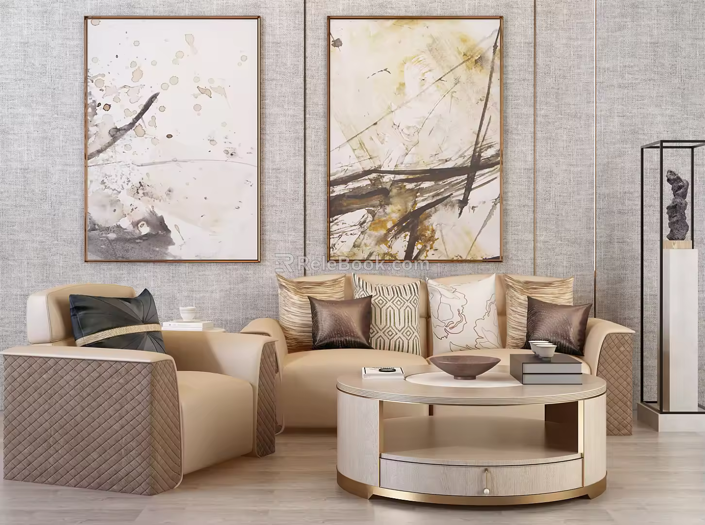 Modern Sofa Coffee Table Combination Sofa Coffee Table Combination Picture Floor Lamp 3d model
