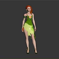 Enchanting Game Movie Character With Red Hair Green Leaf Dress And Flower Decoration