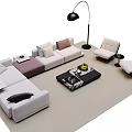 Modern Sofa Coffee Table Set With Armchairs Floor Lamp And Throw Pillows 3d model