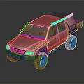 Red Toyota Pickup Truck With Roof Rack Off Road Tires And Open Cargo Bed
