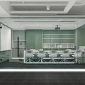Modern Public Office Space With Red Padded Wall And Gray Carpet Reception Desk