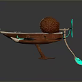 Unique Interstellar Spaceship Concept With Wooden Structure Orange Dome And Blue Propellers