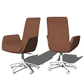 Modern Brown Fabric Office Chair With Armrests Swivel Metal Base And Wheels