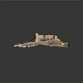 Castle like Building on Hill in Mountainous Terrain Model Landscape with Nature and Architecture