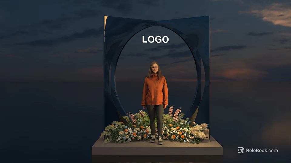 Popular Photo Check in Spot With Circular Design Logo And Flower Decorations 3d model 