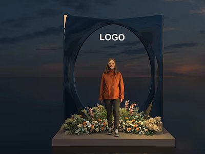 Popular Photo Check in Spot With Circular Design Logo And Flower Decorations 3d model