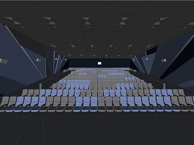 Cinema Interior Featuring Rows Of Blue And Gray Seats With Modern Design 3d model
