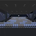 Cinema Interior Featuring Rows Of Blue And Gray Seats With Modern Design