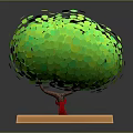 Cartoon Scene Of Tree With Green Circular Leaves Red Trunk Square Wooden Base And Sand