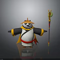 Panda Adventurer Character Wearing Traditional Robe With Bamboo Hat And Staff