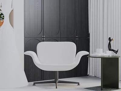 Modern White Leisure Chair With Dark Wood Cabinet And Green Side Table 3d model