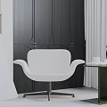 Modern White Leisure Chair With Dark Wood Cabinet And Green Side Table