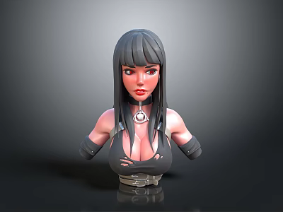 Female Game Movie Character With Long Black Hair Strappy Outfit And Necklace Accessory 3D Render 3d model