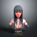 Female Game Movie Character With Long Black Hair Strappy Outfit And Necklace Accessory 3D Render