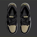 High Top Black Gold White Shoes With Nike Swoosh Logo And White Sole