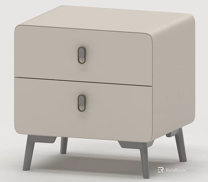 Modern Bedside Table With Two Drawers Metal Handles Slim Gray Legs Light Beige Design 3d model 