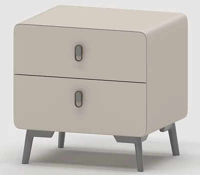 Modern Bedside Table With Two Drawers Metal Handles Slim Gray Legs Light Beige Design 3d model