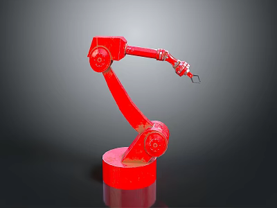 Red Industrial Robotic Arm Equipment With Mechanical Gripper And Stable Base 3d model