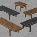 Modern Wooden Benches with Slatted Design in Black and Brown for Minimalist Interior