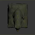 Mythical Wolf Game Character Sitting With Stone Mossy Texture And Golden Accents