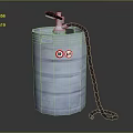 Silver Metal Keg With Tap Handle Black Hose And Red Safety Labels