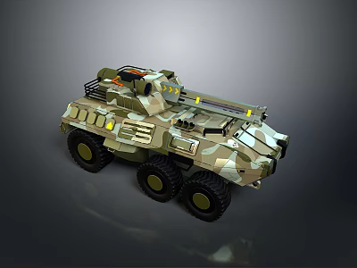 Six Wheeled Military Tank Featuring Camouflage Design And Top Mounted Weapon System 3d model