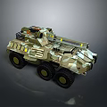 Six Wheeled Military Tank Featuring Camouflage Design And Top Mounted Weapon System