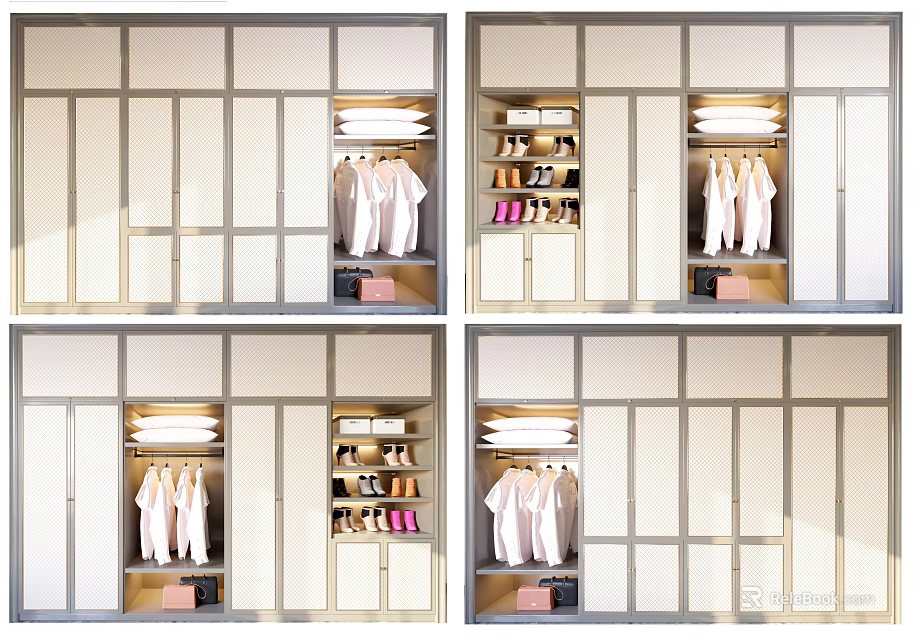 Modern Wardrobe Interior Design With Hanging Clothes Folded Storage And Shoe Shelves 3d model 