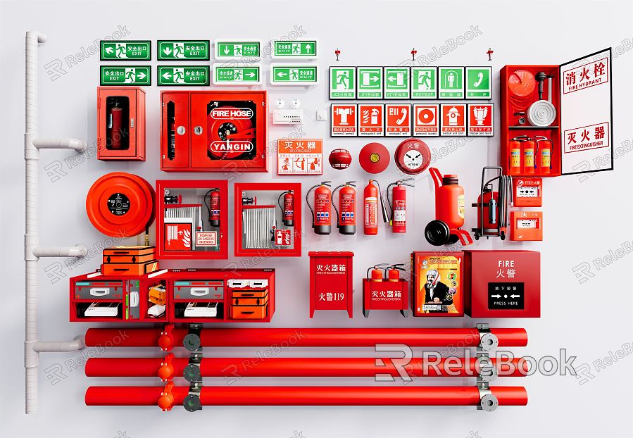 Modern fire-fighting equipment Fire-fighting equipment Fire-fighting equipment Fire-fighting pipeline Escape logo model