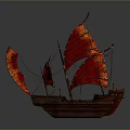 Traditional Sailing Ship As Water Transport With Red Sails And Wooden Hull Design