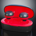 Stylish Red And Black Wireless Earbuds With Portable Charging Case Electronic Device 3d model