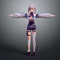 3D Anime Character With Pink Hair Stylish Outfit And Arms Outstretched Pose