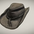 Black Leather Western Style Hat with Braided Band Classic Crown and Curved Brim