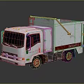 White Garbage Truck With Red Wheels And Rusty Details On Gray Surface 3d model