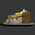 Adorable Animal Shaped Desserts With Yellow Cake Banana Slices And Chocolate Sauce On Plate