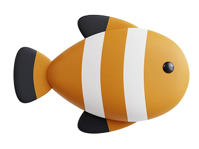 Cute Orange And White Striped Clownfish With Black Fins And Tail As Aquatic Animal 3d model