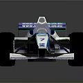 Blue And White Malaysia Sponsored Formula Racing Car With Streamlined Body And Large Wheels